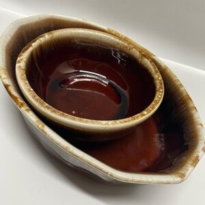 * McCoy Pottery Brown Drip Oval Baking pan & Bowl Oven Proof Stonewear Drip